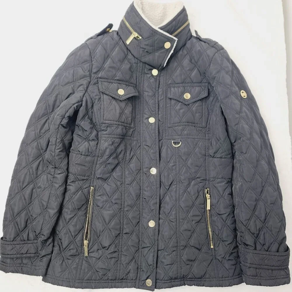 Michael Kors Women's‎ Black Quilted Long Sleeve Sherpa Puffer Jacket Size M